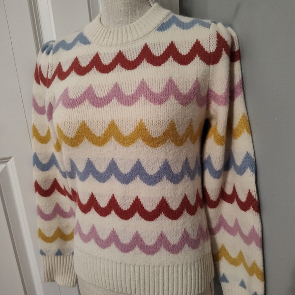 💕 EUC Greylin Brand Janey Ivory Wave Retro Look Fitted Sweater, Ladie's, Small - Picture 6 of 15